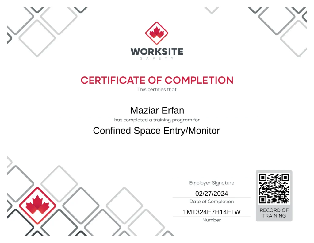 Confined Space Entry_Monitor wall english certificate