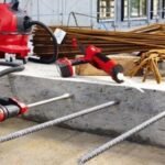 Steel rebar mat laid out for a concrete slab tie-in on a Vancouver job site