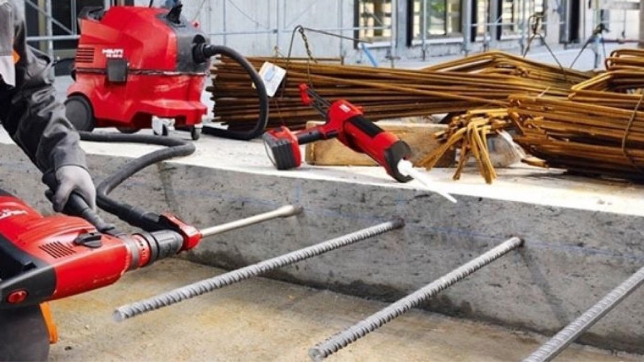 Steel rebar mat laid out for a concrete slab tie-in on a Vancouver job site